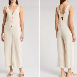 TopShop Button-Up Wide Leg Cotton Jumpsuit Beachy Lounge Picnic Casual - Size S
